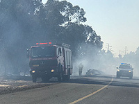 Шоссе №34 перекрыто из-за сильного пожара, вызванного горящим змеем из Газы