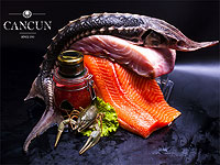 Праздничный стол с морскими и мясными деликатесами от Cancun