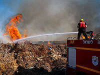 Возгорание сухой травы и кустарника на озере Йерухам