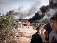 Столкновения около Рамаллы, подожжен израильский автомобиль