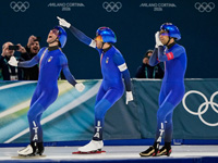 Олимпиада. Конькобежный спорт. В гонке преследования победили итальянцы