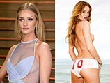 Рози Хантингтон-Уайтли в 2014-м и 2009-м году (фотосессия для календаря Pirelli)